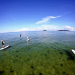 People paddle boarding at the ocean