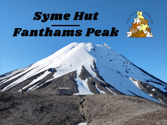 Syme Hut at the Fanthams Peak with Mt Taranaki backdrop